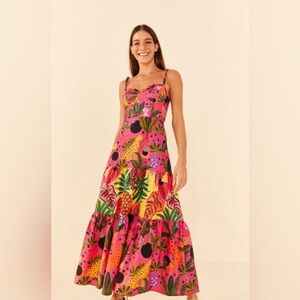 FARM RIO PINK POP LEOPARDS MIXED MIDI DRESS